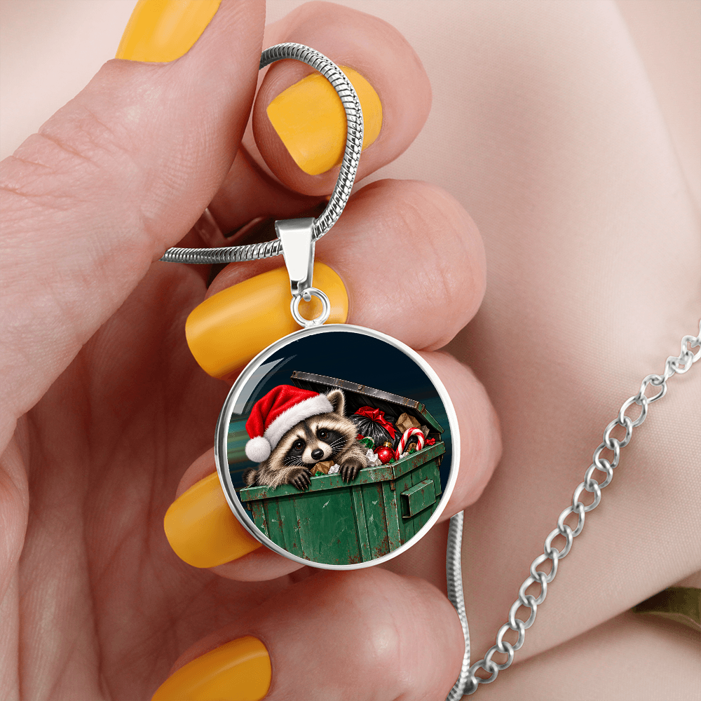 Christmas Jimothy Raccoon Pendant Necklace | Funny Holiday Dumpster Raccoon Jewelry