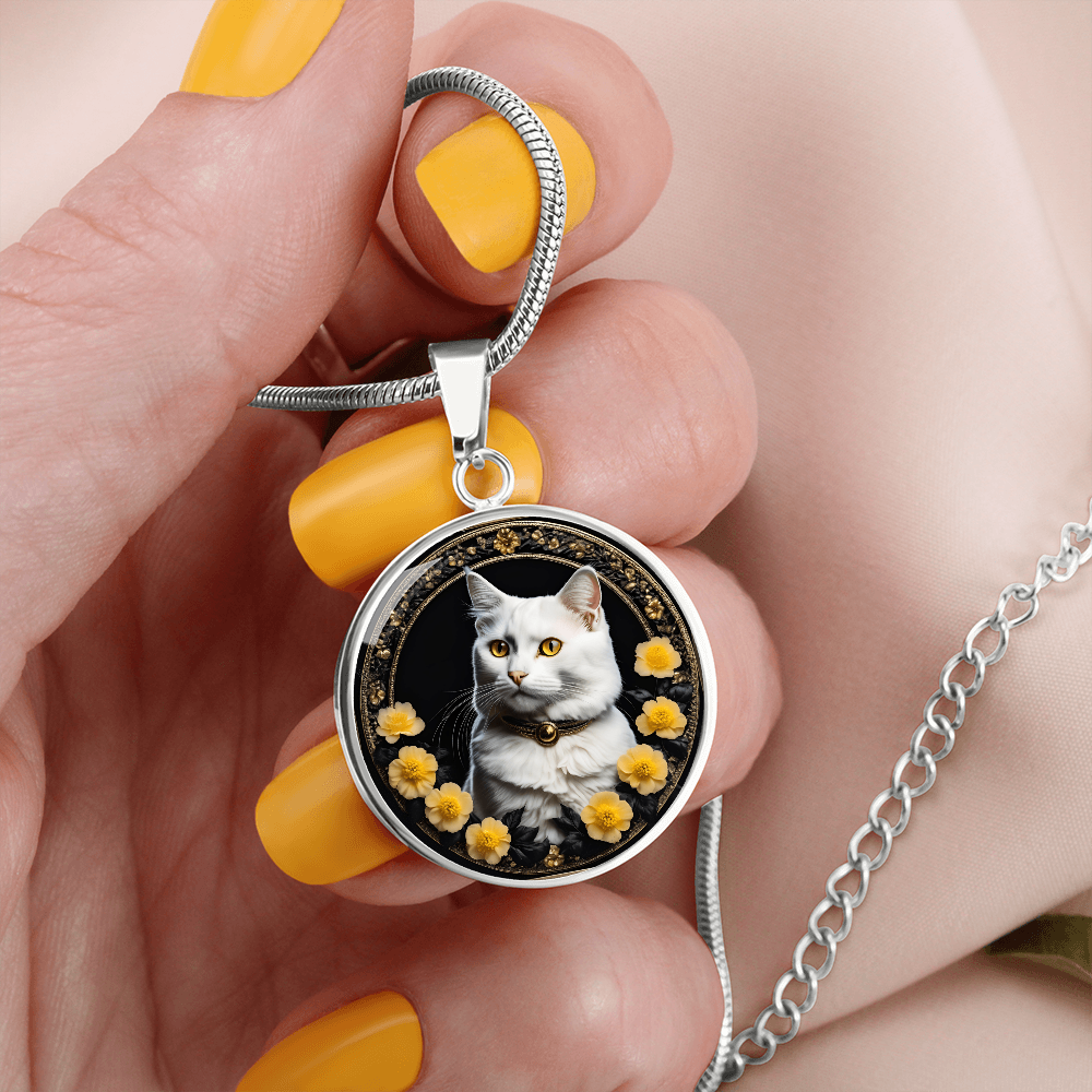 Flowery Yellow-Eyed Kitty Cameo Necklace ShineOn Fulfillment