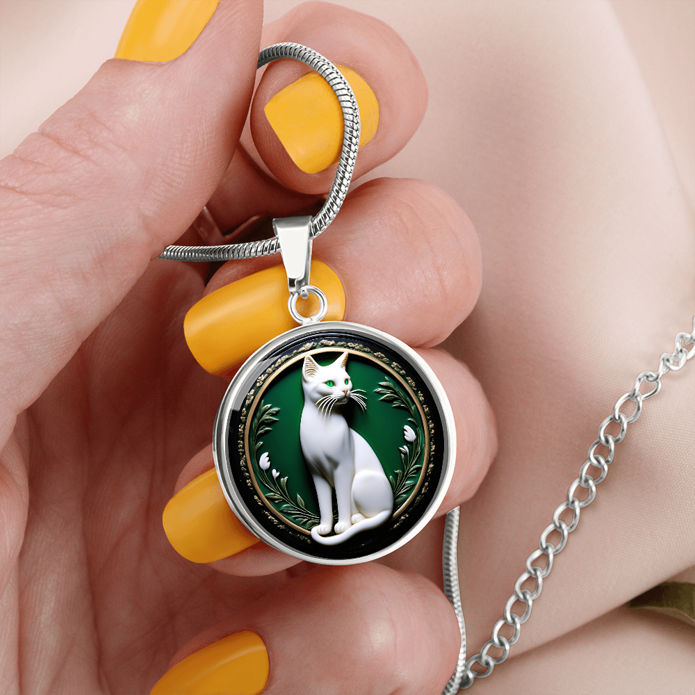 Elegant Green Eyed Cat Cameo Necklace ShineOn Fulfillment
