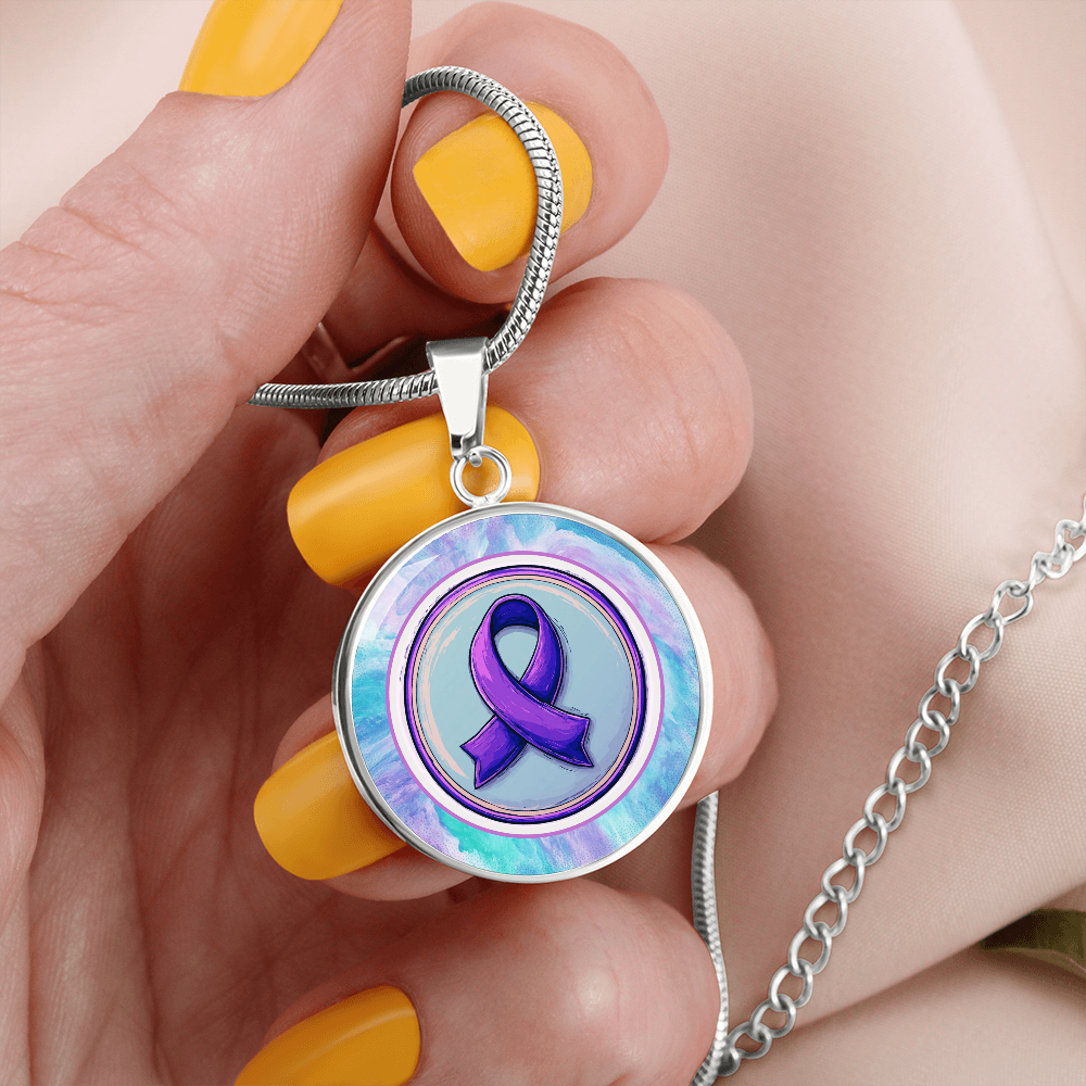 Purple Ribbon on Watercolor Necklace