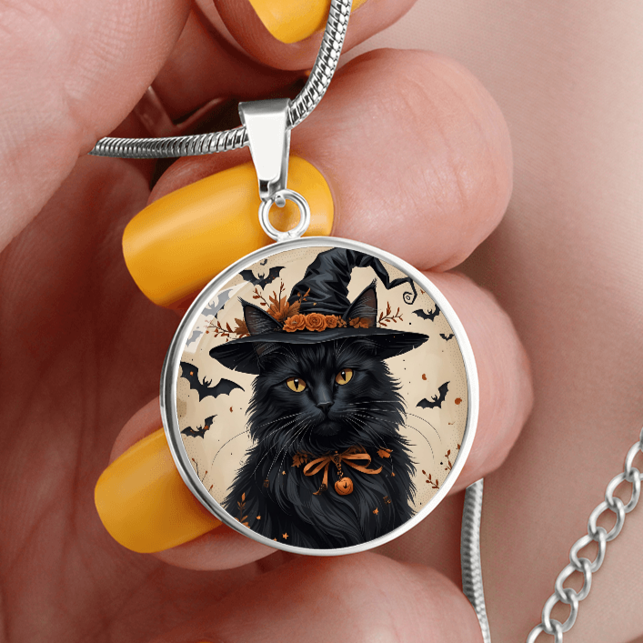 Vintage Black Cat Halloween Necklace