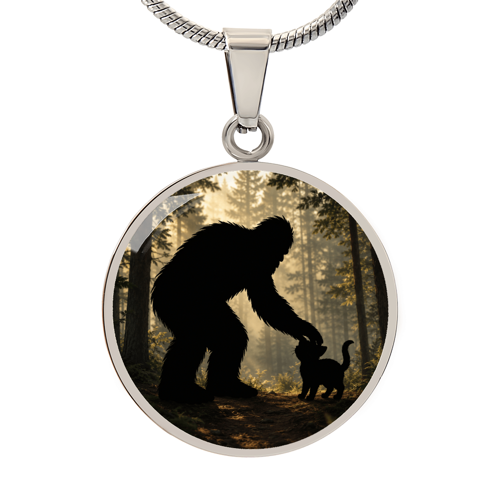 Bigfoot & Kitty Forest Circle Pendant Necklace