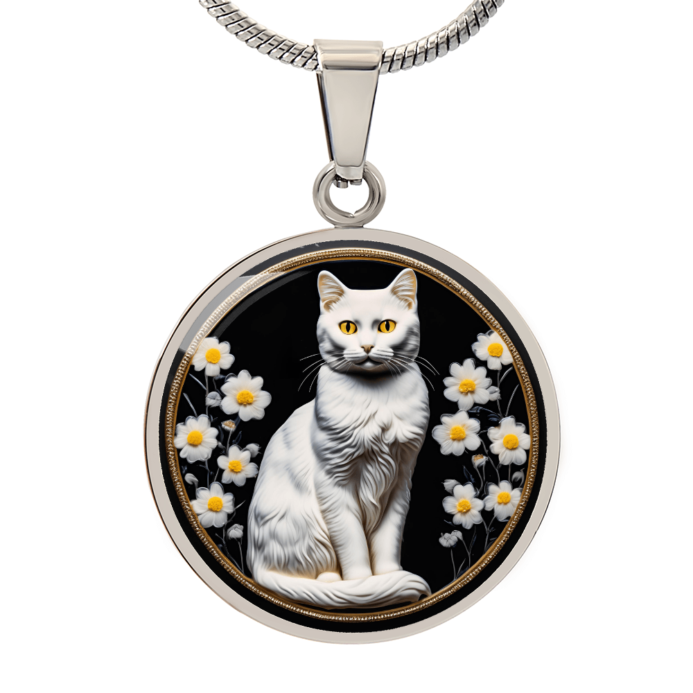 White Sitting Cat Cameo Necklace ShineOn Fulfillment