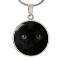 Black Cat Blue Eyes Circle Pendant Necklace