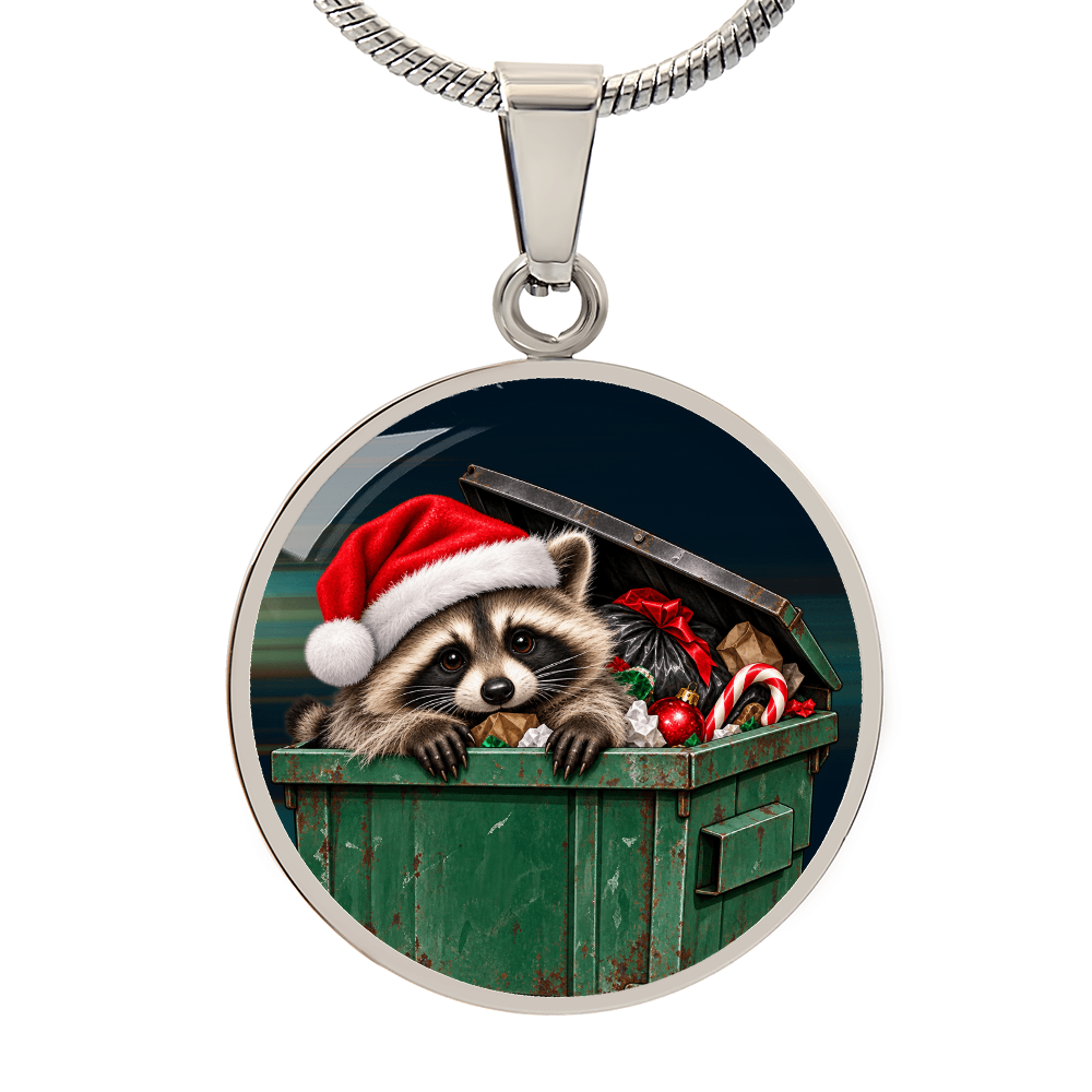 Christmas Jimothy Raccoon Pendant Necklace | Funny Holiday Dumpster Raccoon Jewelry