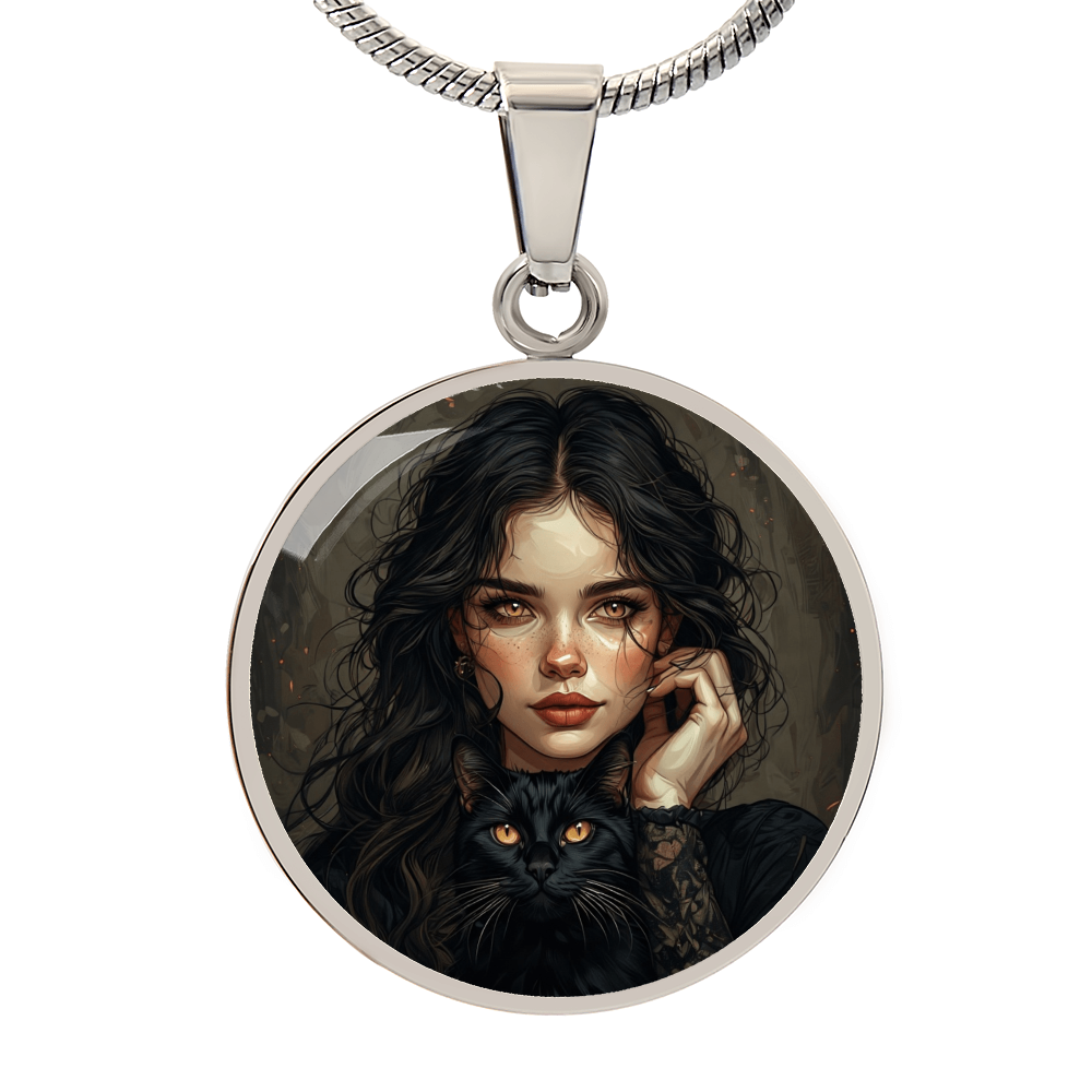 Amber Eyed Cat Lady & Cat Necklace