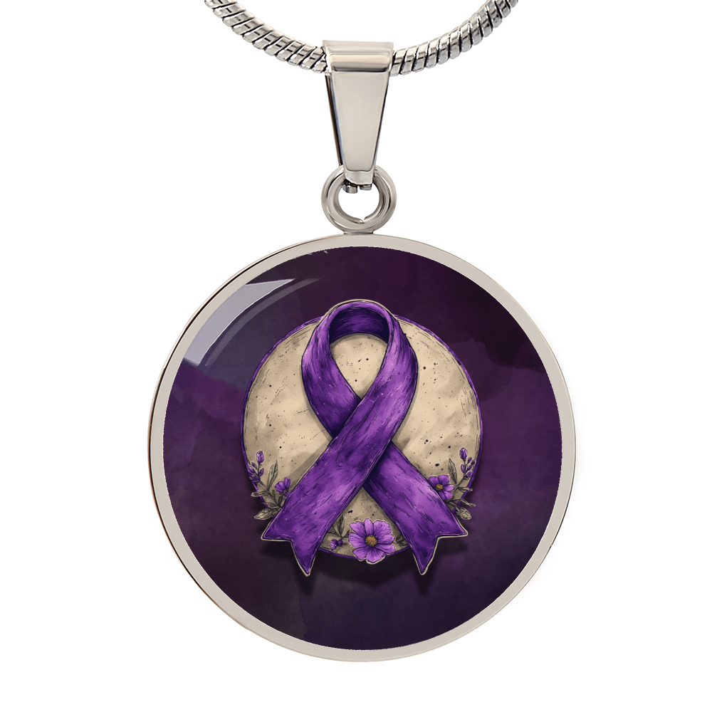 Purple Ribbon Illustration Pendant Necklace