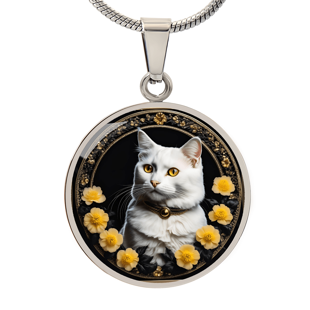 Flowery Yellow-Eyed Kitty Cameo Necklace ShineOn Fulfillment