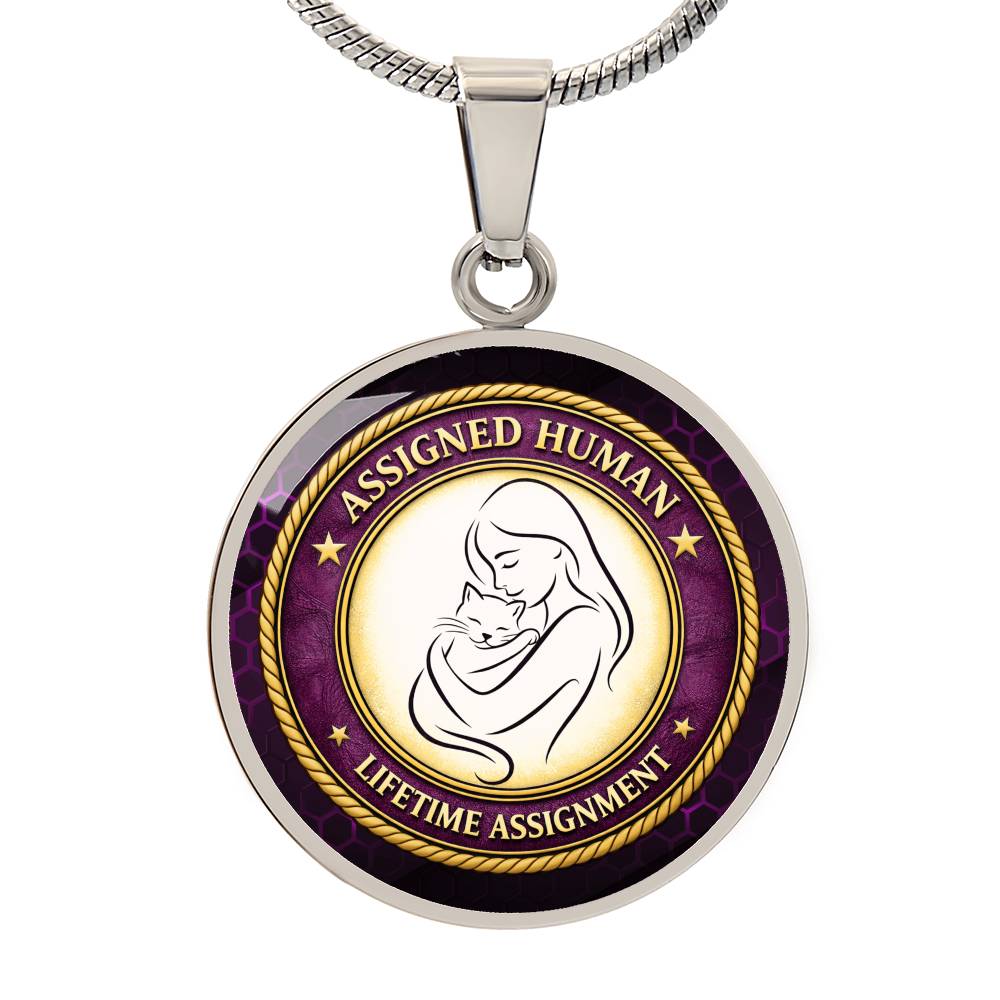 Assigned Human – Lifetime Assignment Necklace | Cat Lover Parody Pendant