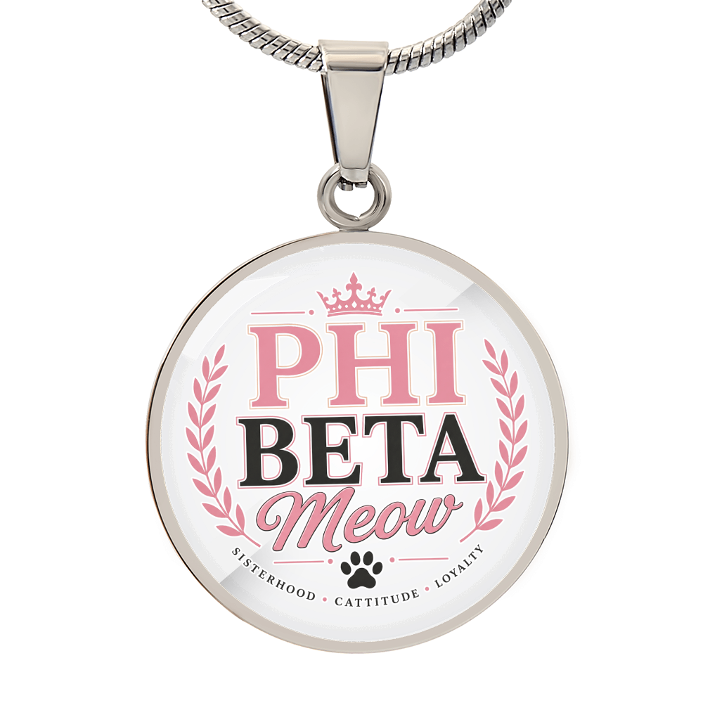 Phi Beta Meow Cat Lover Circle Pendant Necklace