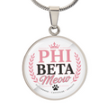 Phi Beta Meow Cat Lover Circle Pendant Necklace