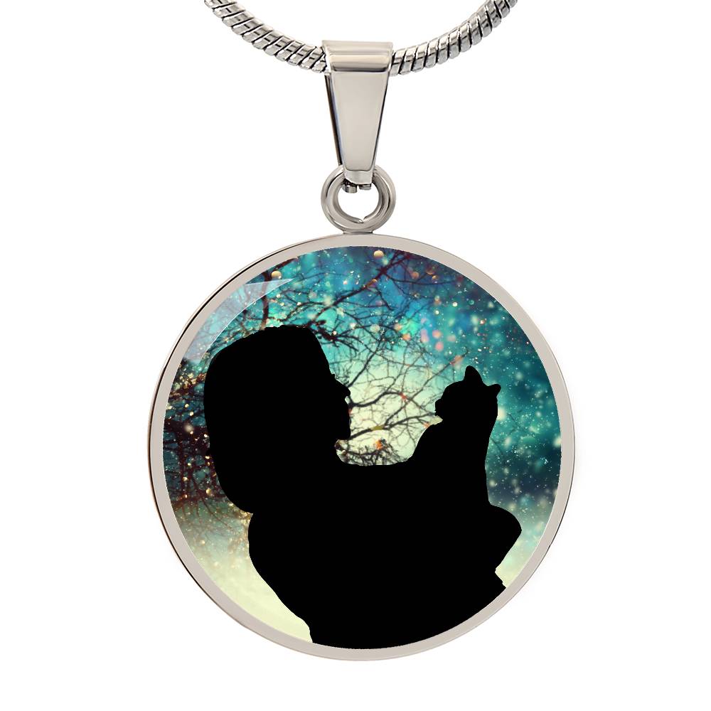 Photo depicting the ​Christmas Silhouette Cat Lady Necklace from EpiAl's Shop.