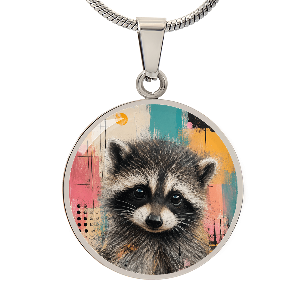 Jimothy Watercolor Raccoon Necklace: Whimsical Circle Pendant