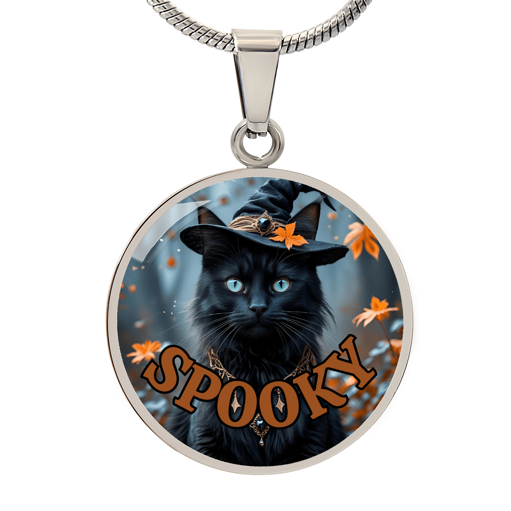 Spooky Witchy Cat Pendant Necklace for Halloween