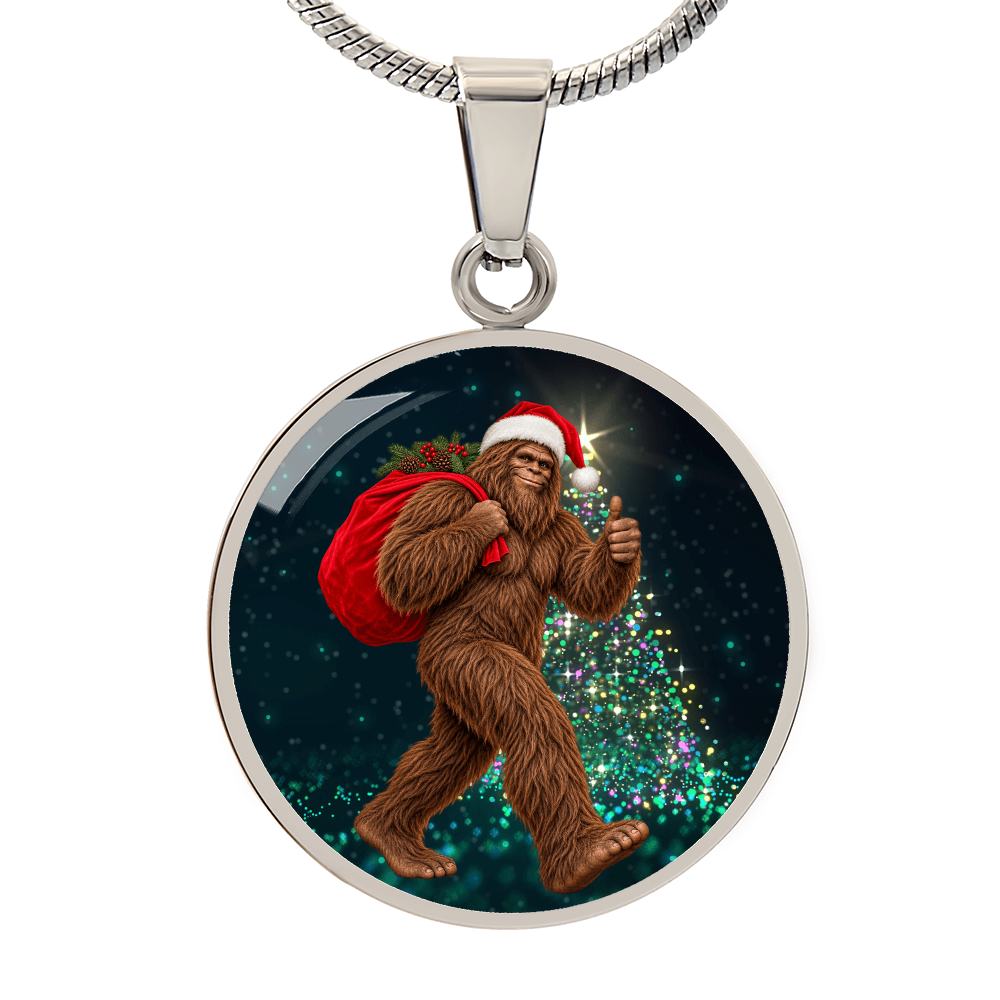 Christmas Bigfoot Necklace – Santa Sasquatch Holiday Pendant