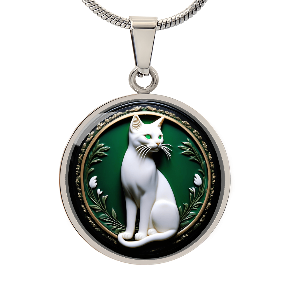 Elegant Green Eyed Cat Cameo Necklace ShineOn Fulfillment