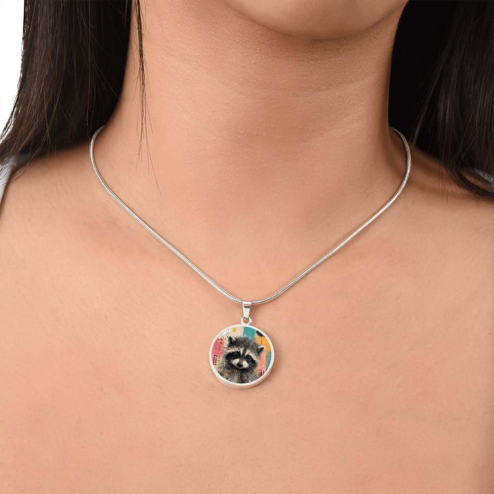 Jimothy Watercolor Raccoon Necklace: Whimsical Circle Pendant