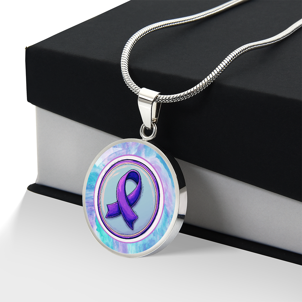 Purple Ribbon on Watercolor Necklace