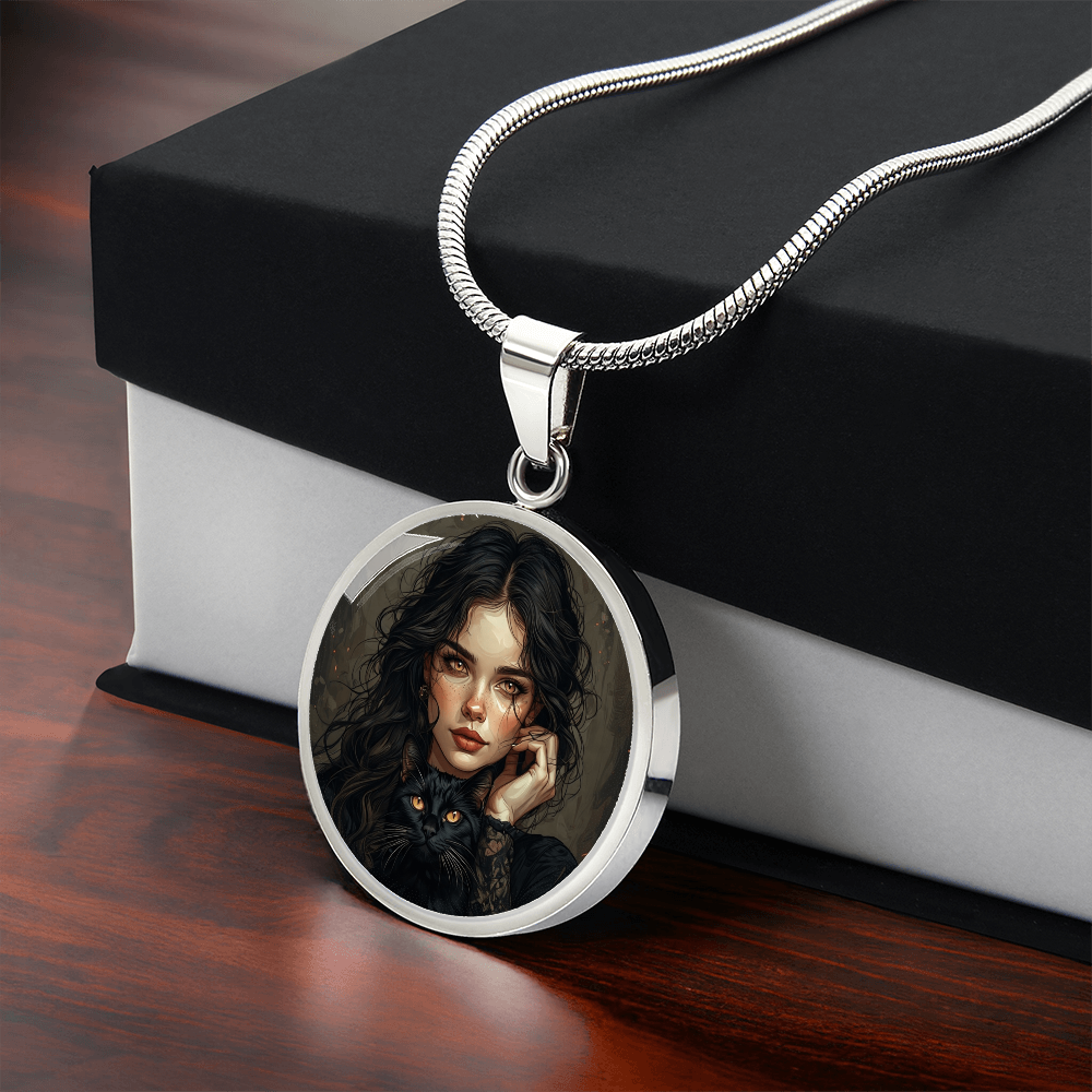 Amber Eyed Cat Lady & Cat Necklace