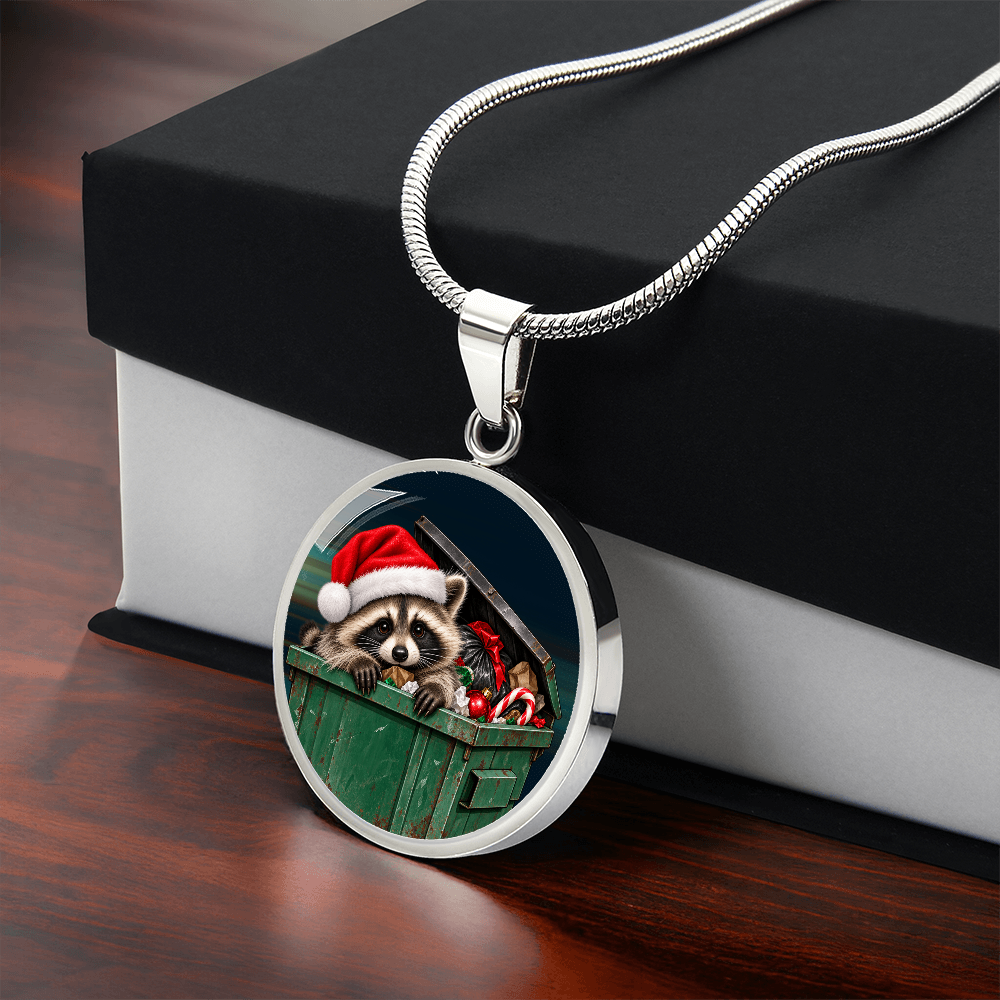Christmas Jimothy Raccoon Pendant Necklace | Funny Holiday Dumpster Raccoon Jewelry