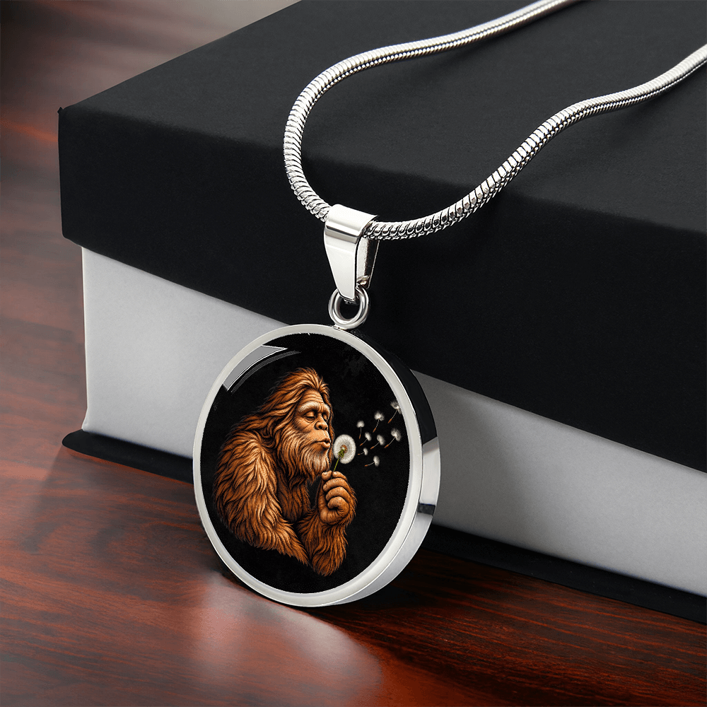Bigfoot Dandelion Necklace – Sasquatch Blowing Wishes Pendant