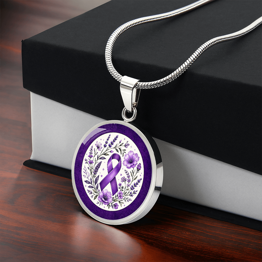 Purple Epilepsy Awareness Floral Ribbon Necklace