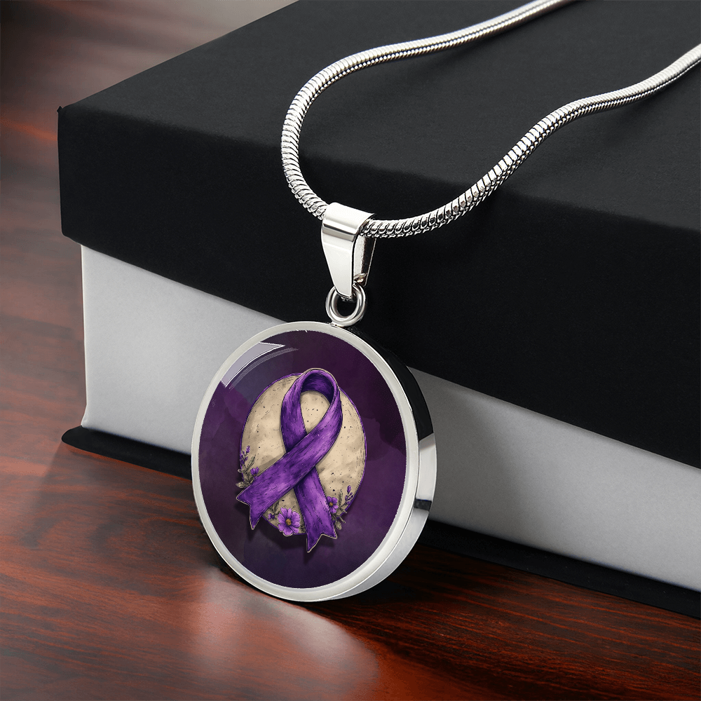 Purple Ribbon Illustration Pendant Necklace