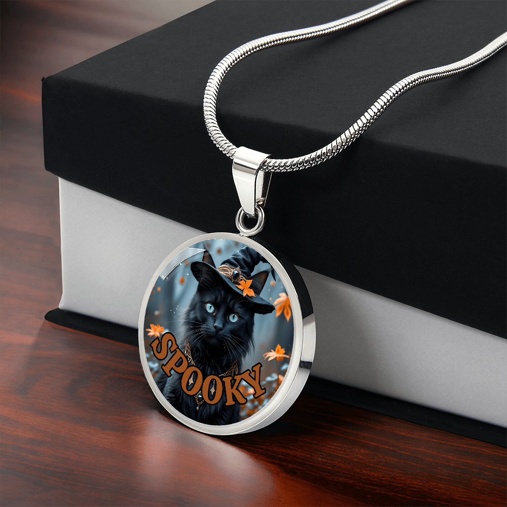 Spooky Witchy Cat Pendant Necklace for Halloween