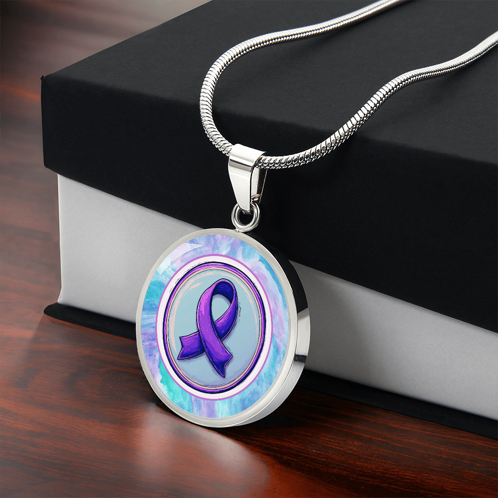 Purple Ribbon on Watercolor Necklace
