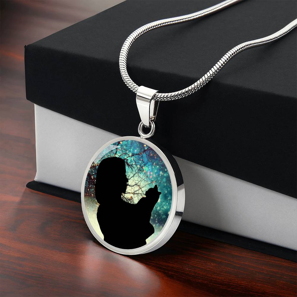 Photo depicting the ​Christmas Silhouette Cat Lady Necklace from EpiAl's Shop.