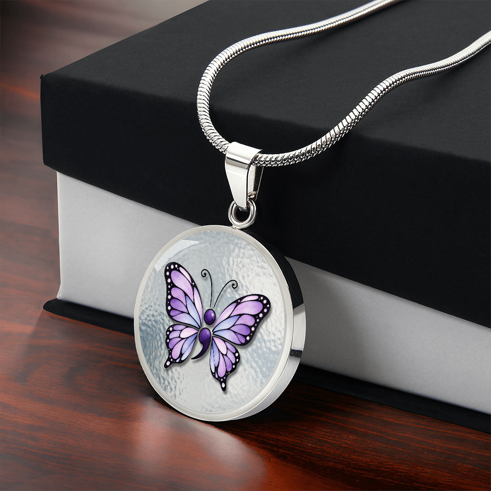 Purple Semicolon Butterfly Pendant Necklace | Epilepsy & Mental Health Awareness Jewelry