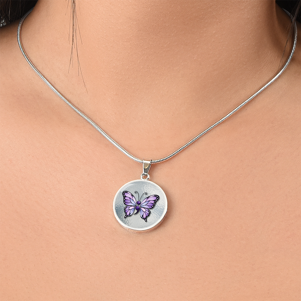 Purple Semicolon Butterfly Pendant Necklace | Epilepsy & Mental Health Awareness Jewelry