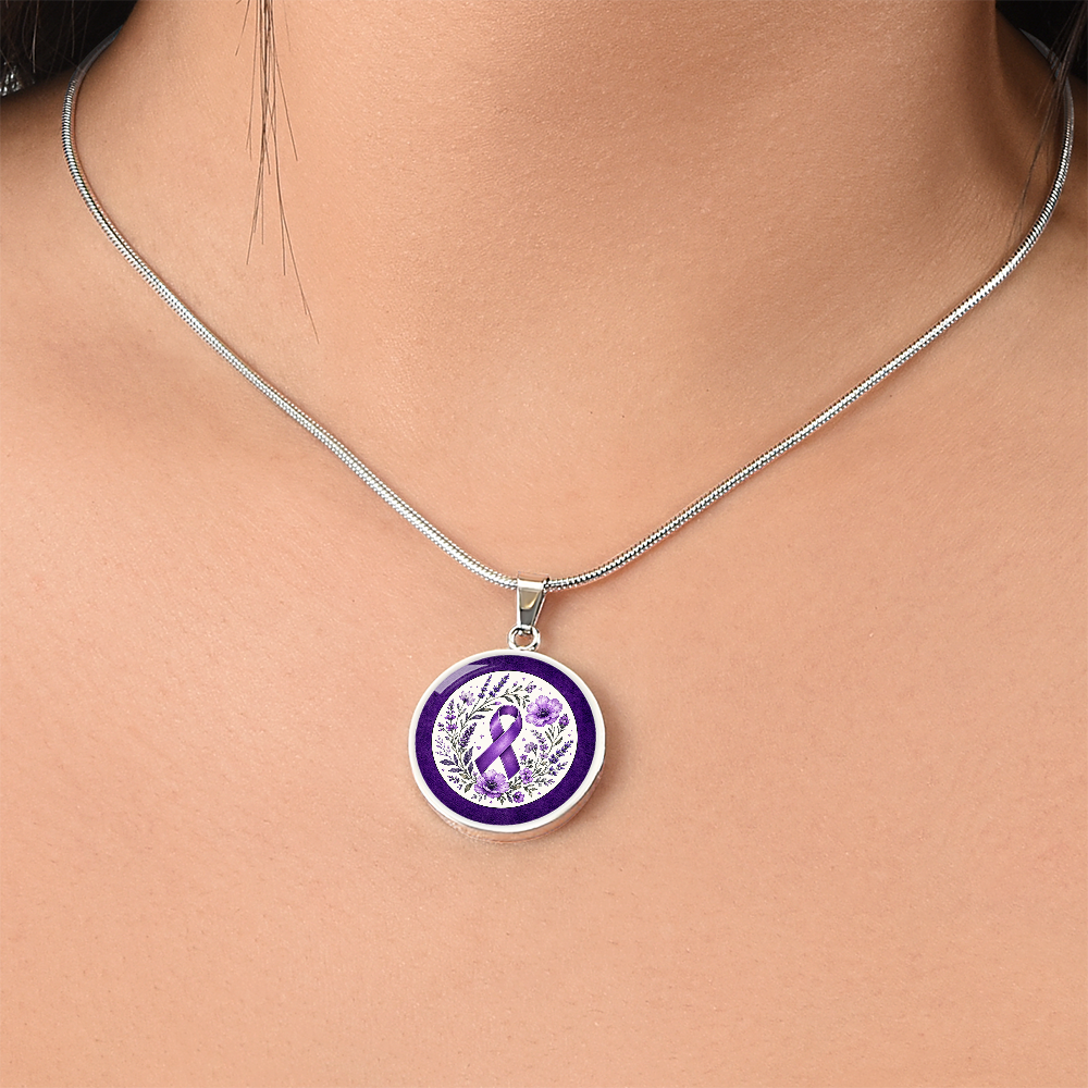 Purple Epilepsy Awareness Floral Ribbon Necklace