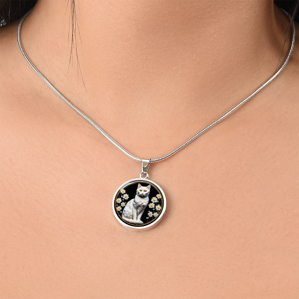 White Sitting Cat Cameo Necklace ShineOn Fulfillment