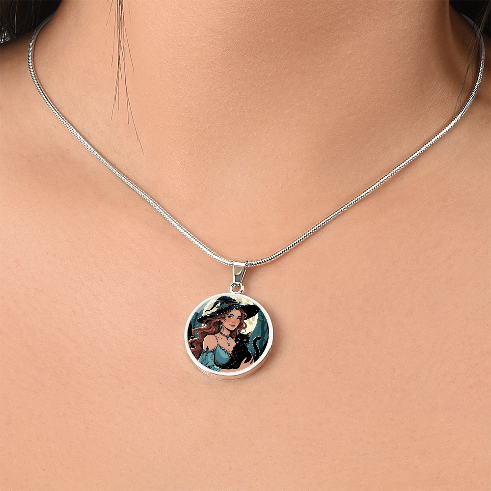 Beautiful Witchy Cat Lady Pendant Necklace