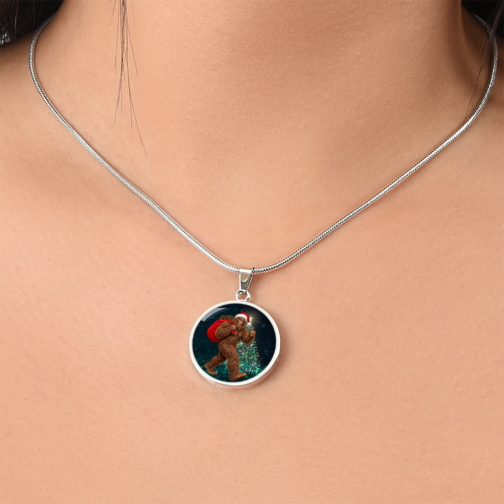 Christmas Bigfoot Necklace – Santa Sasquatch Holiday Pendant