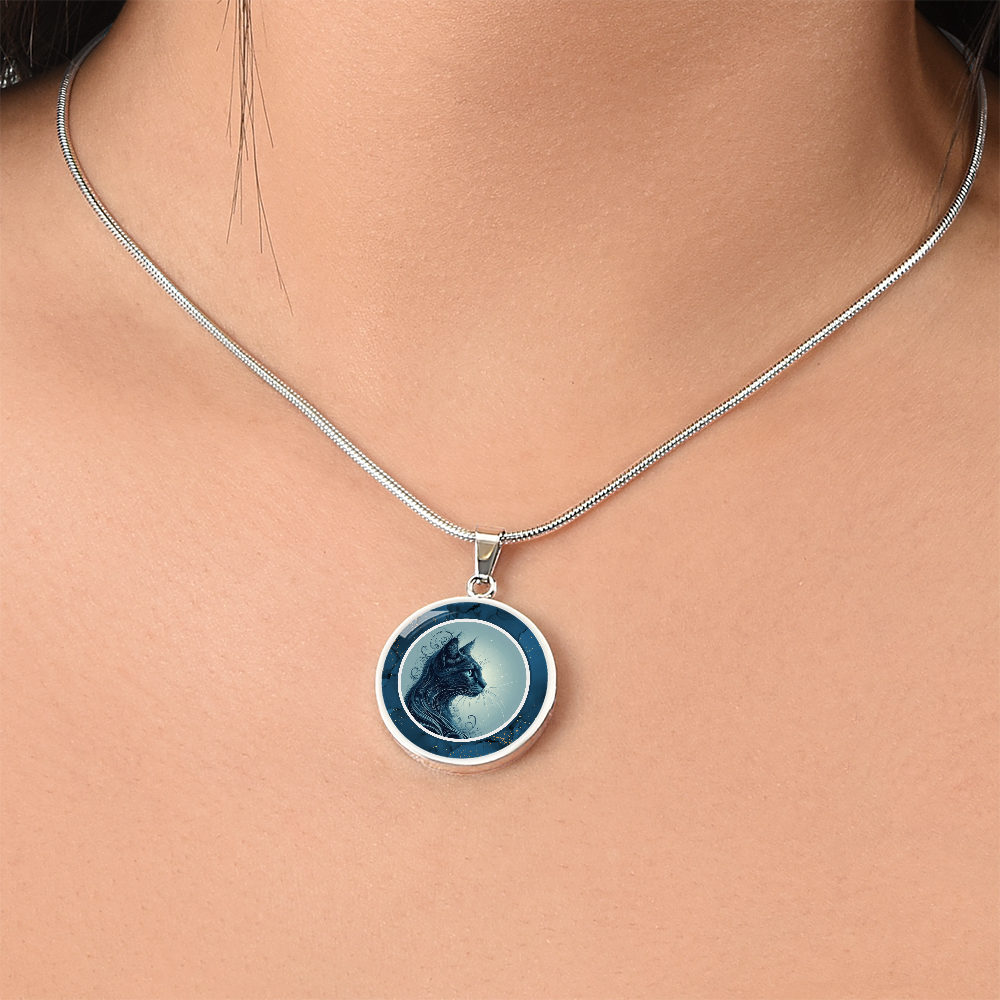 Blue Cat with Gold Accents Pendant Necklace
