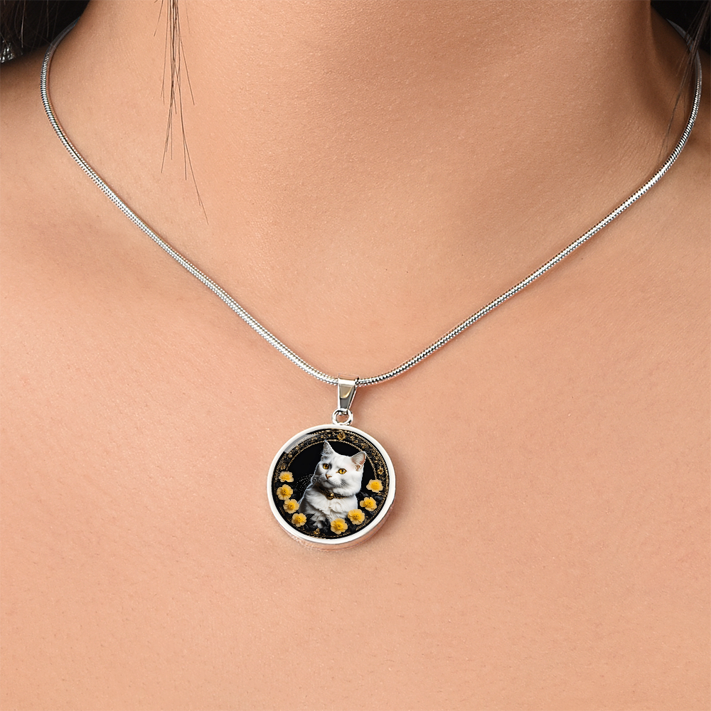Flowery Yellow-Eyed Kitty Cameo Necklace ShineOn Fulfillment