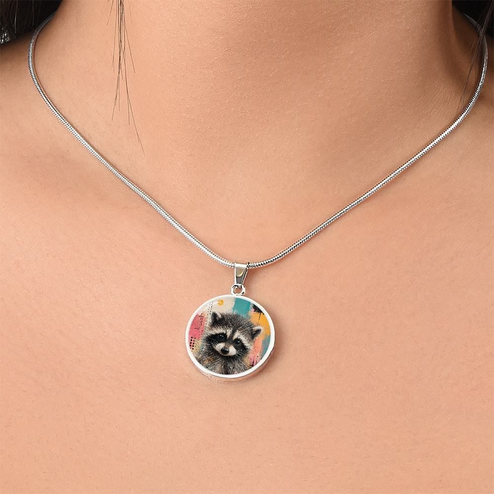 Jimothy Watercolor Raccoon Necklace: Whimsical Circle Pendant