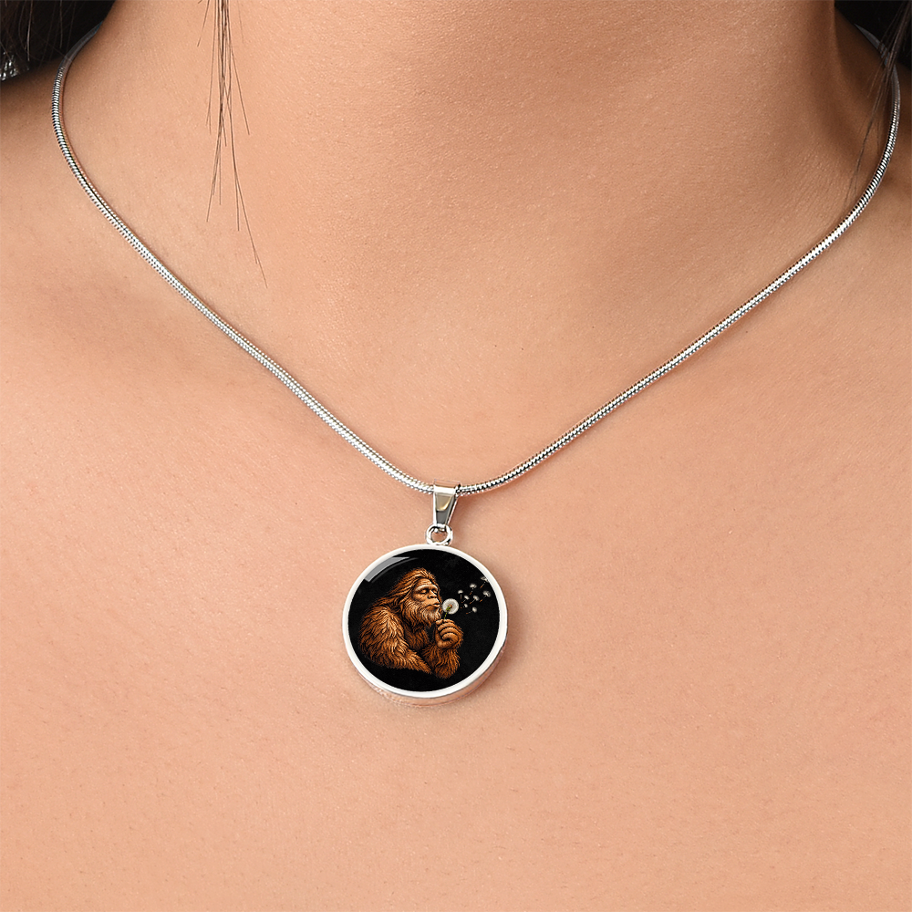Bigfoot Dandelion Necklace – Sasquatch Blowing Wishes Pendant