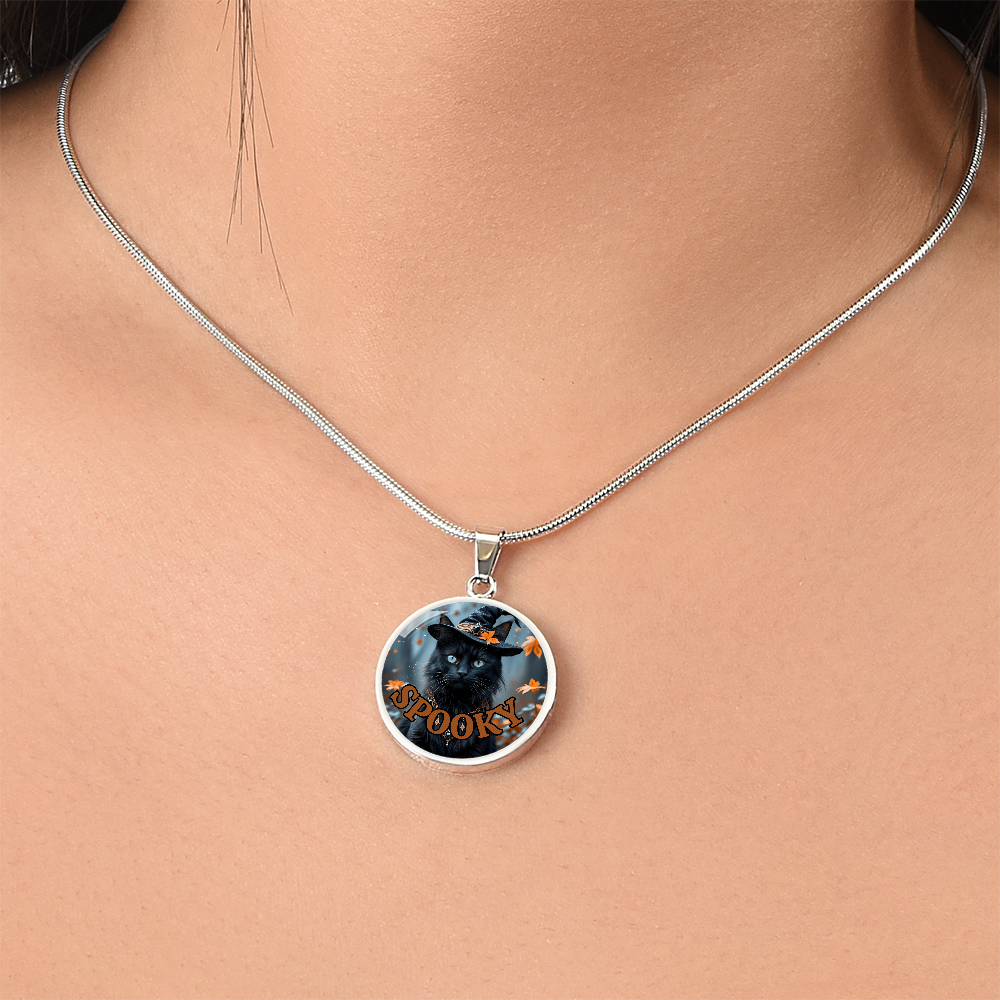 Spooky Witchy Cat Pendant Necklace for Halloween