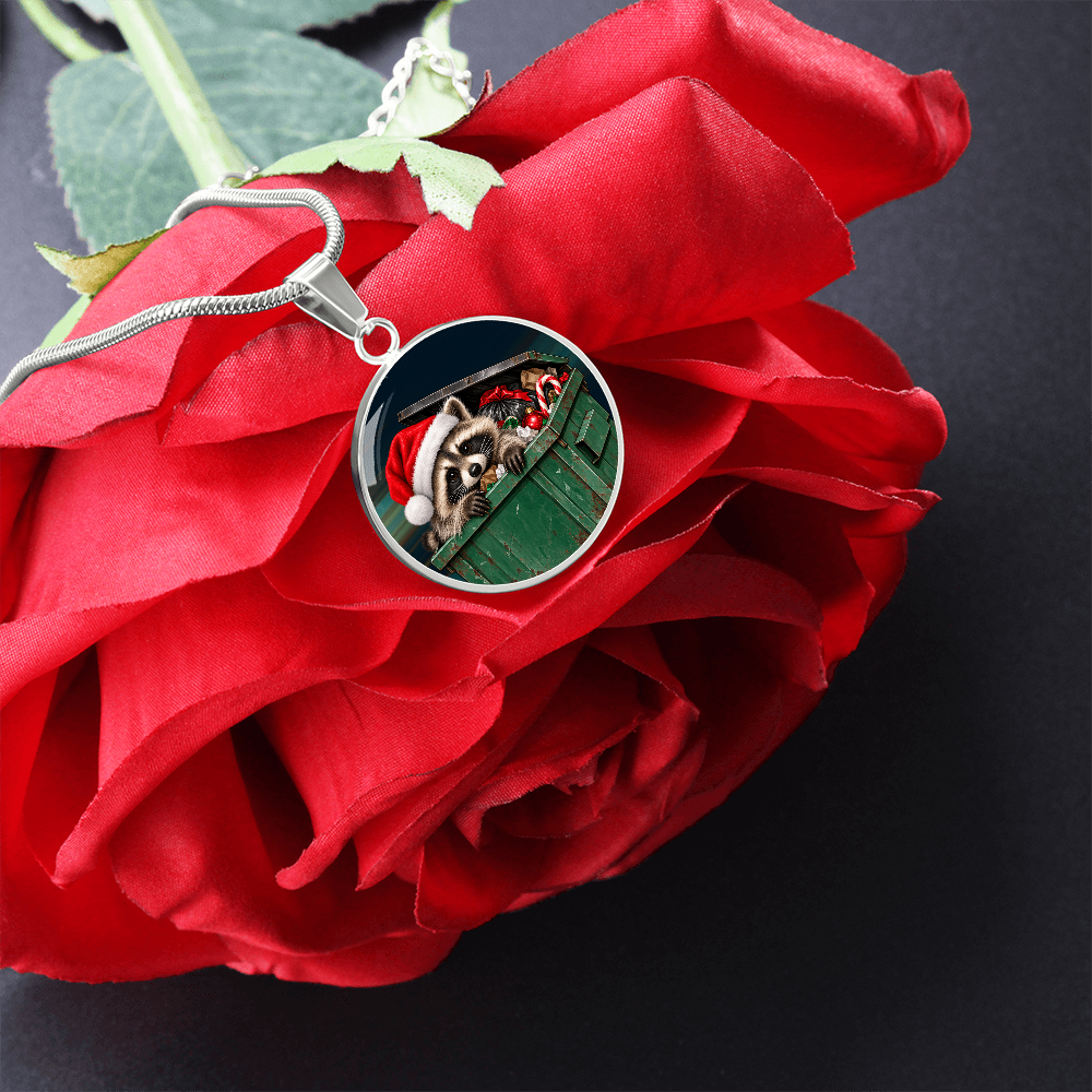 Christmas Jimothy Raccoon Pendant Necklace | Funny Holiday Dumpster Raccoon Jewelry