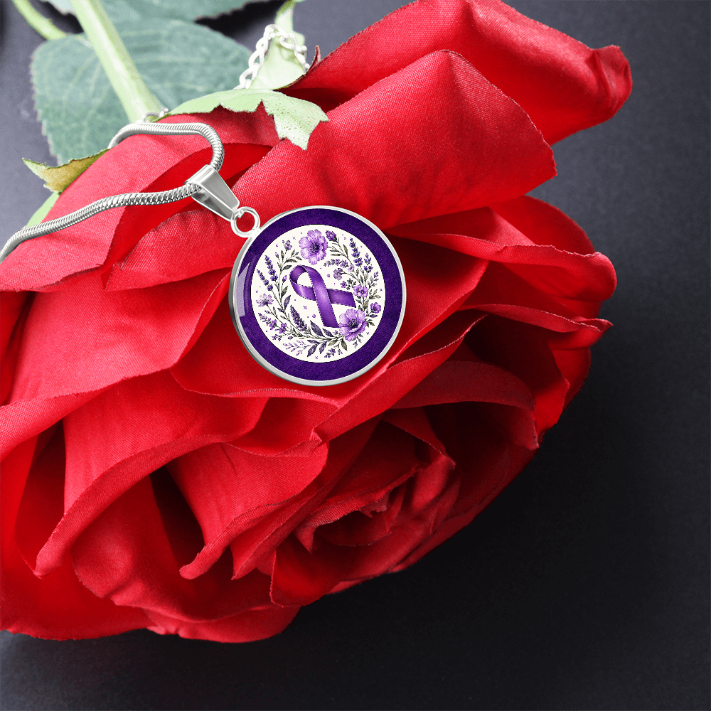 Purple Epilepsy Awareness Floral Ribbon Necklace