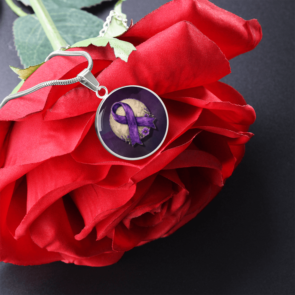 Purple Ribbon Illustration Pendant Necklace