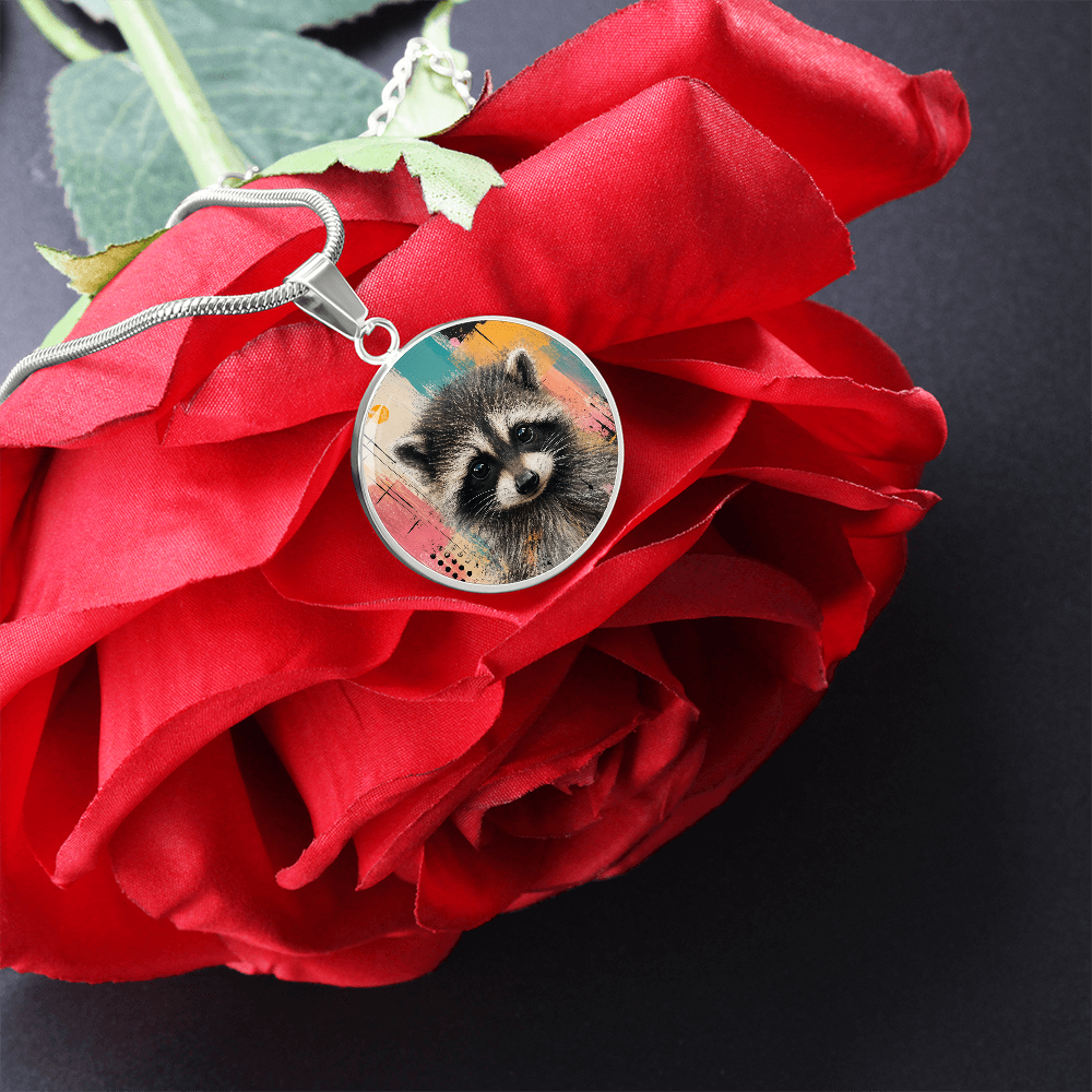 Jimothy Watercolor Raccoon Necklace: Whimsical Circle Pendant