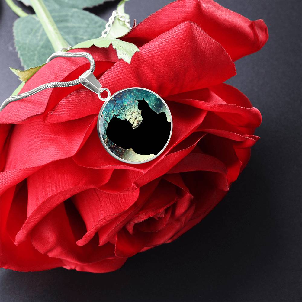 Photo depicting the ​Christmas Silhouette Cat Lady Necklace from EpiAl's Shop.
