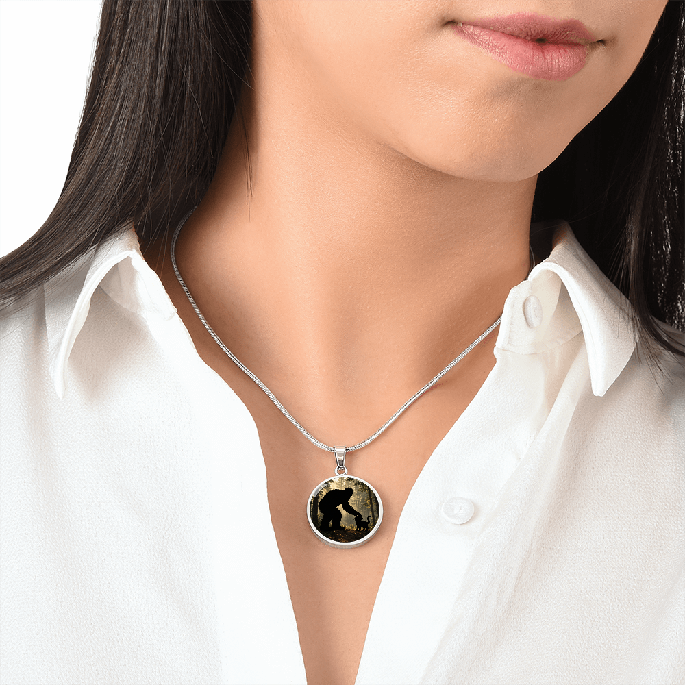 Bigfoot & Kitty Forest Circle Pendant Necklace