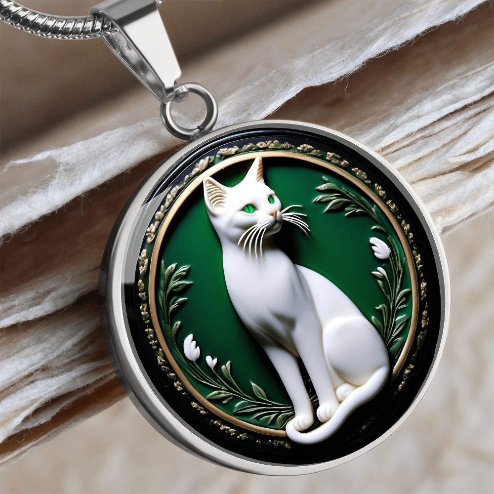 Elegant Green Eyed Cat Cameo Necklace ShineOn Fulfillment