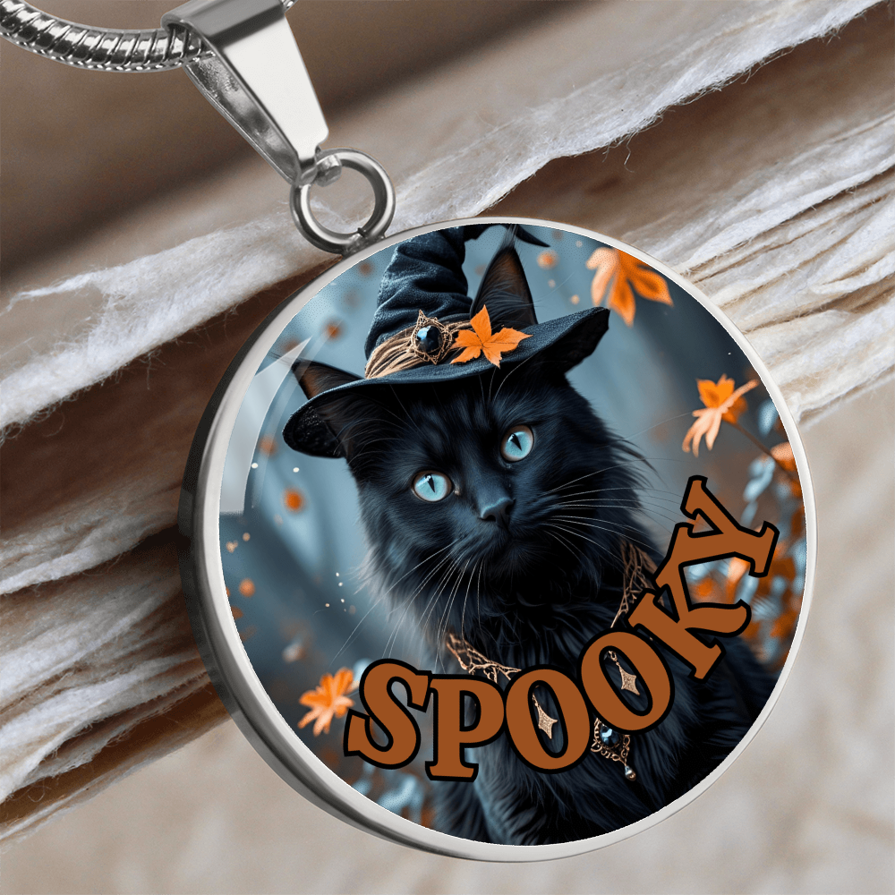 Spooky Witchy Cat Pendant Necklace for Halloween