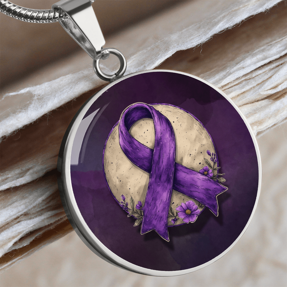 Purple Ribbon Illustration Pendant Necklace